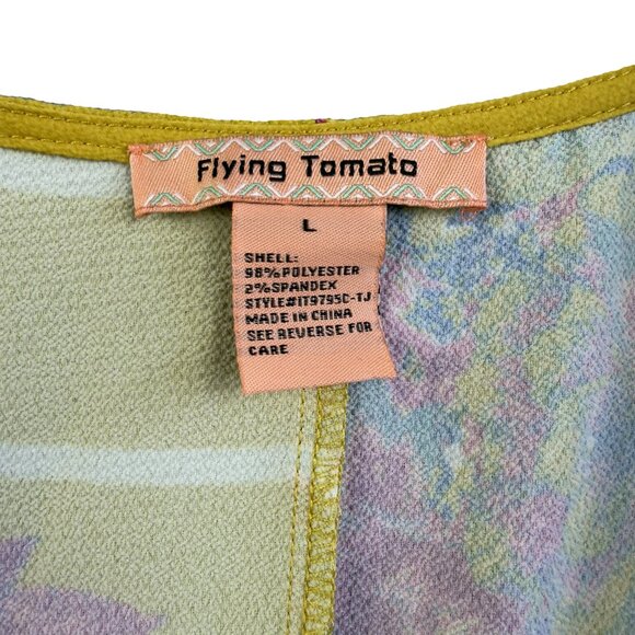 Flying Tomato Mustard Floral Kimono Crop Wrap Top L – Boho, 3/4 Dolman Sleeves - Picture 4 of 9